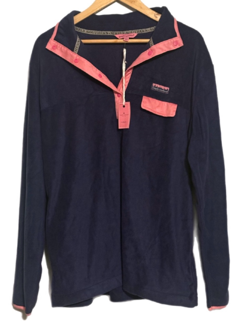 NWT-Simply Southern navy & pink Fleece pullover sz XXL